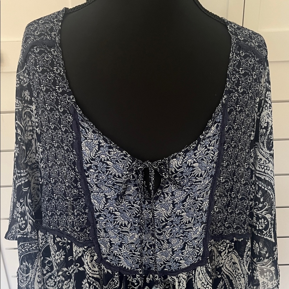 Knox Rose Navy Blue and White Paisley Peasant Boho Tunic Sz M - Picture 3 of 12